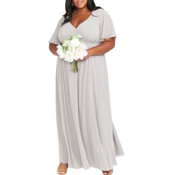 Show Me Your Mumu Emily Empire Maxi Dress in Dove Grey Chiffon. Size 1X. NWT! - Picture 1 of 14